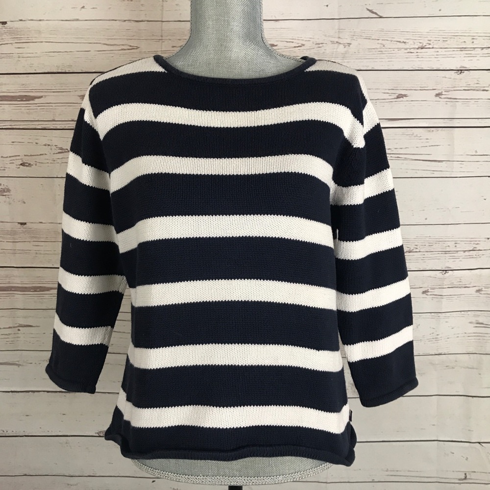 Tommy Striped blue white knit cropped sweater XL